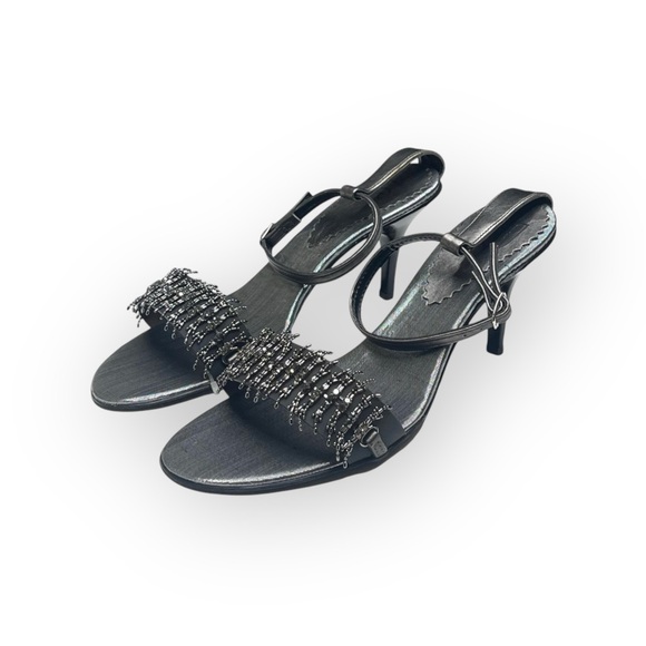Vintage: new Pierre Cardin ♚ Beaded Kitten Heels ♚ Chain Mail ♚ Gunmetal ♚ 8.5M - Picture 9 of 16